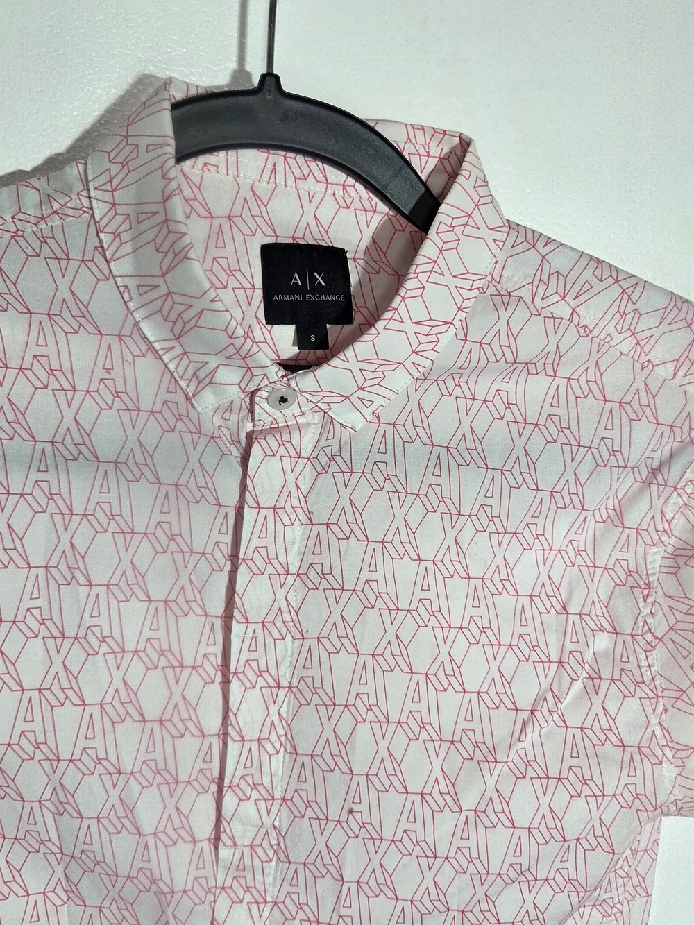 Armani Exchange Men's Short Sleeve Pink Button-Up Shirt, Size Small, Regular Fit